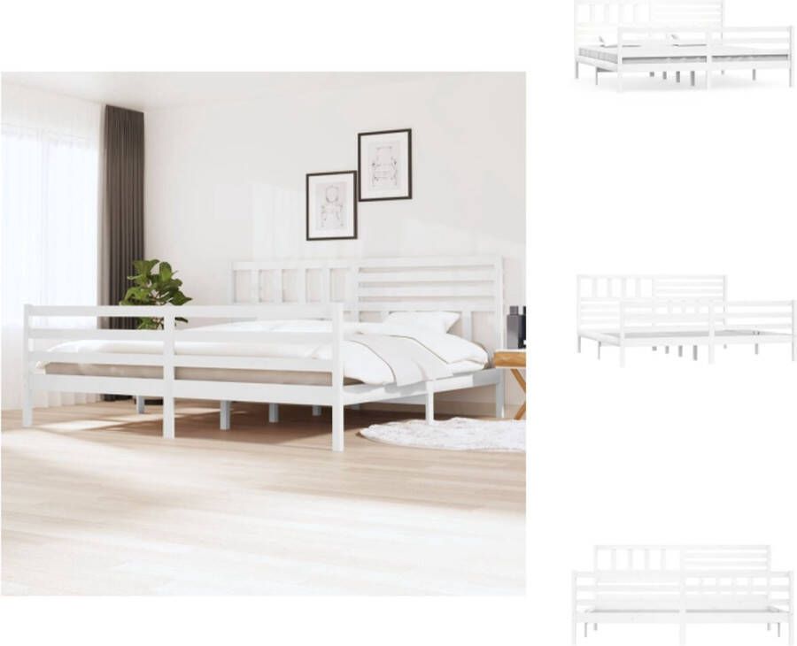 VidaXL Bedframe Massief Grenenhout Wit 205.5 x 206 x 100 cm Geschikt voor 200 x 200 cm matras Bed