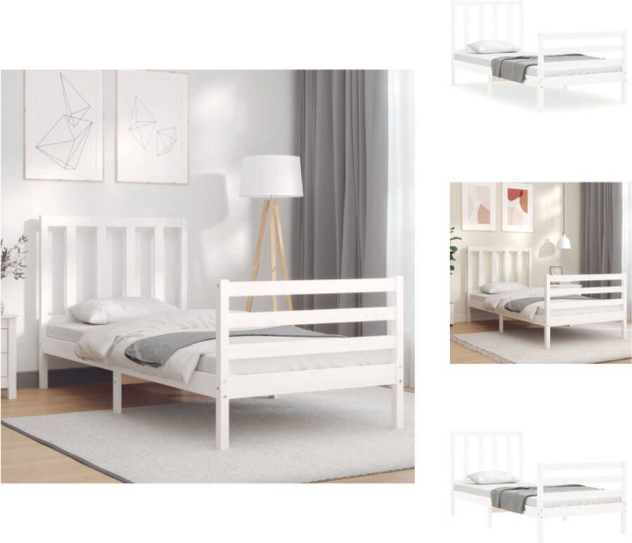 VidaXL Bedframe Bedframes Bed Eenpersoonsbed Bedframe zonder matras massief grenenhout wit 90x200 cm - Foto 3