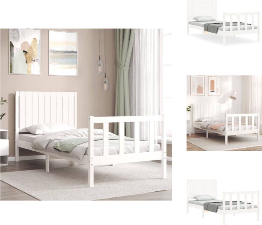 VidaXL Bedframe Bedframes Bed Eenpersoonsbed Bedframe zonder matras massief grenenhout wit 90x200 cm - Foto 4