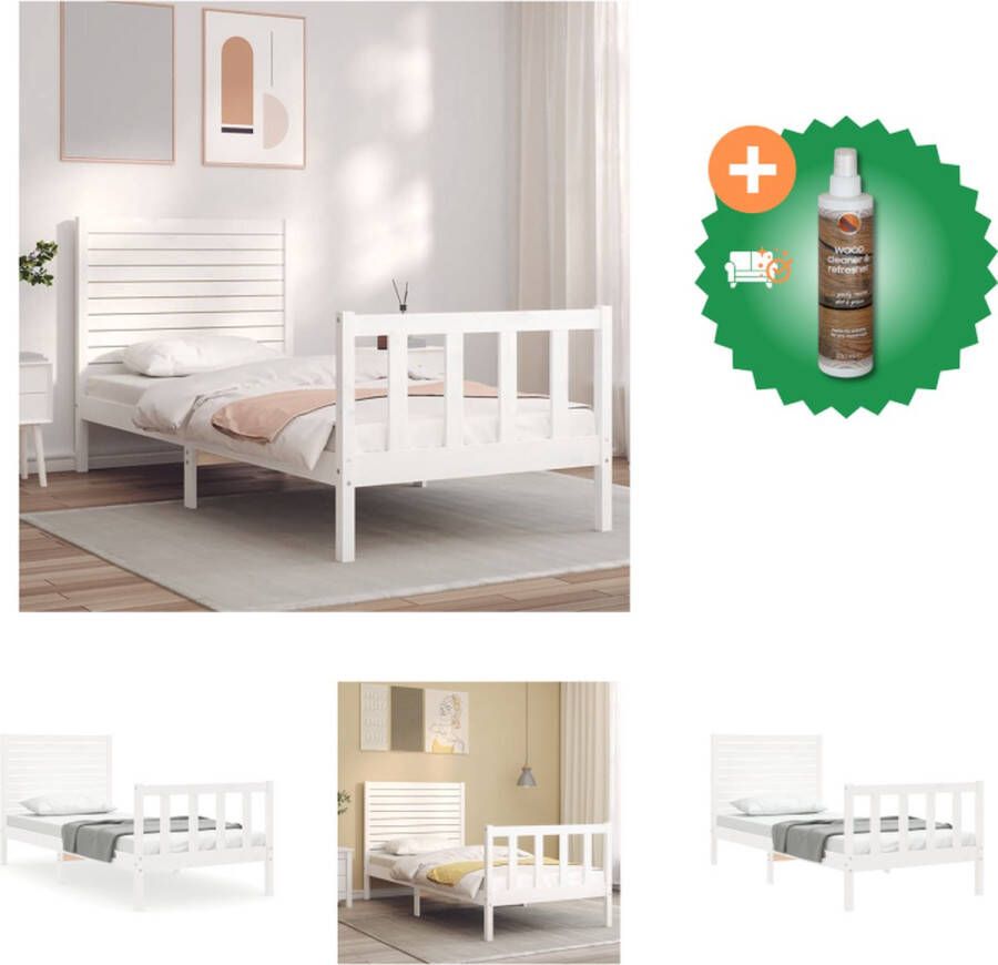 VidaXL bedframe massief grenenhout wit 205.5 x 95.5 x 100 cm Multiplex lattenbodem Bed Inclusief Houtreiniger en verfrisser