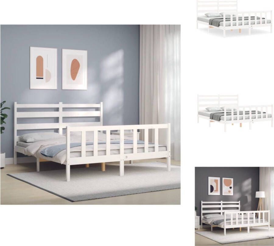 VidaXL Bedframe Massief grenenhout Wit 206 x 165.5 x 100 cm Montage vereist Bed