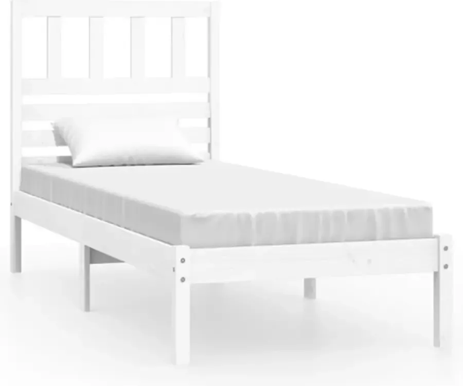 VidaXL Bedframe massief grenenhout wit 75x190 cm 2FT6 small single - Foto 4