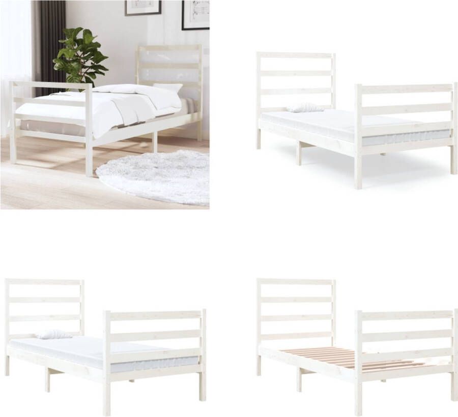 VidaXL Bedframe massief grenenhout wit 75x190 cm 2FT6 Small Single Bedframe Bedframes Eenpersoonsbed Bed