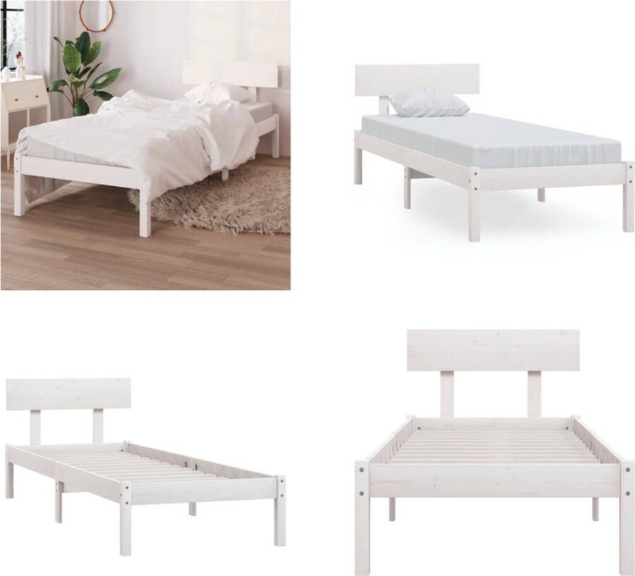 VidaXL Bedframe massief grenenhout wit 90x190 cm UK Single Bedframe Bedframes Bed Bedbodem