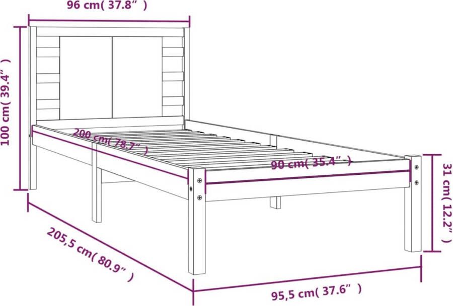 VidaXL Bedframe zonder matras massief grenenhout wit 90x200 cm - Foto 3