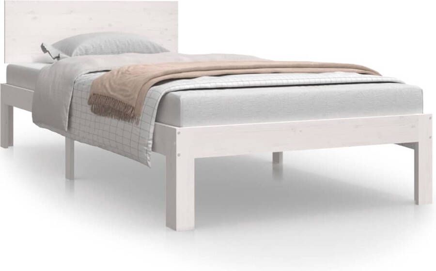VidaXL -Bedframe-massief-grenenhout-wit-90x200-cm - Foto 1