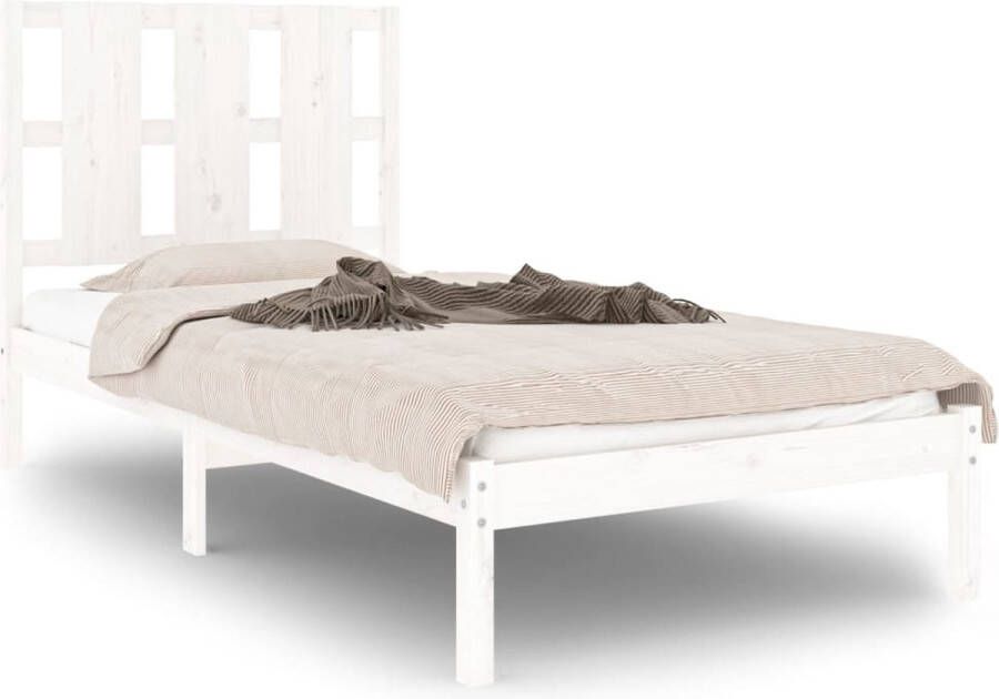 VidaXL Bedframe Massief Grenen Wit 90x190 cm Houten Bed Frame Massief Grenenhout Bedframe Wit Enkel Bed 90x190 Modern Bedframe - Foto 2