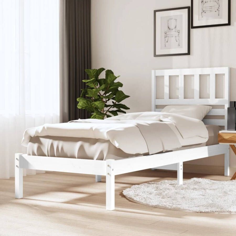 VidaXL -Bedframe-massief-grenenhout-wit-90x200-cm