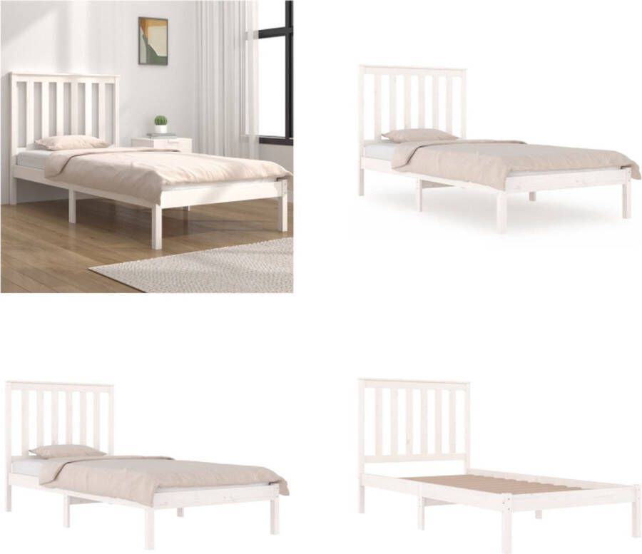 VidaXL Bedframe massief grenenhout wit 90x200 cm Bedframe Bedframes Eenpersoonsbed Bed