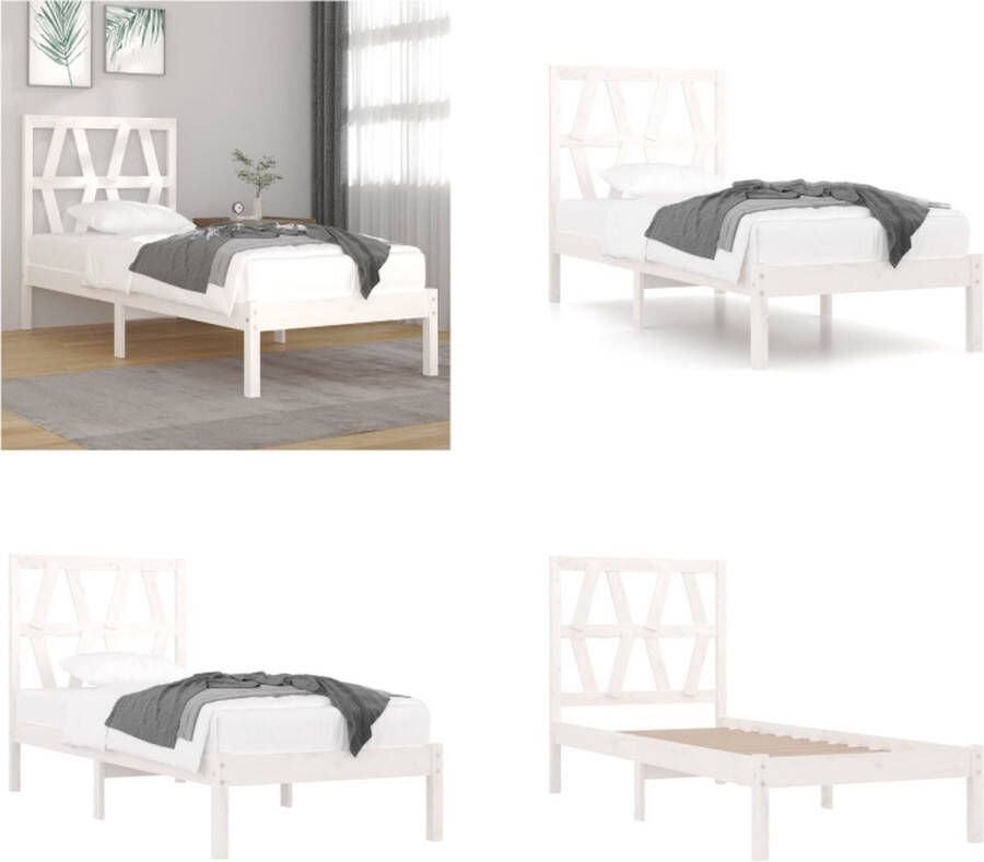 VidaXL Bedframe massief grenenhout wit 90x200 cm Bedframe Bedframes Eenpersoonsbed Bed