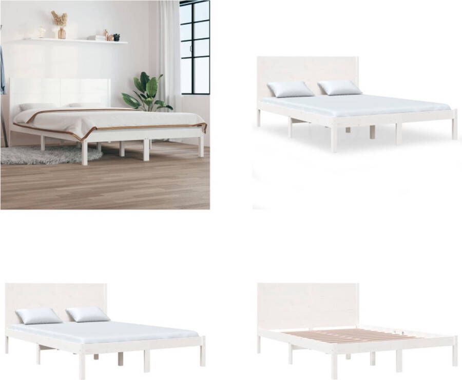VidaXL Bedframe massief grenenhout wit 90x200 cm Bedframe Bedframes Eenpersoonsbed Bed
