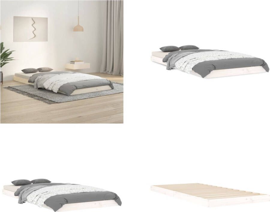 vidaXL Bedframe massief grenenhout wit 90x200 cm Bedframe Bedframes Eenpersoonsbed Bed