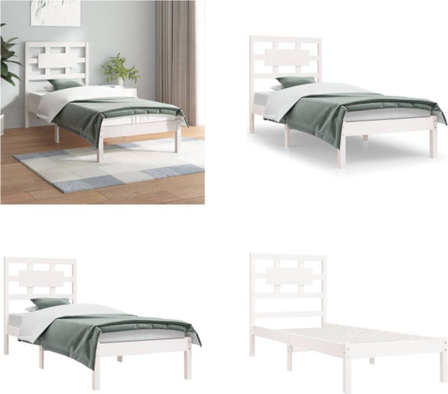 VidaXL Bedframe massief grenenhout wit 90x200 cm Bedframe Bedframes Eenpersoonsbed Bed