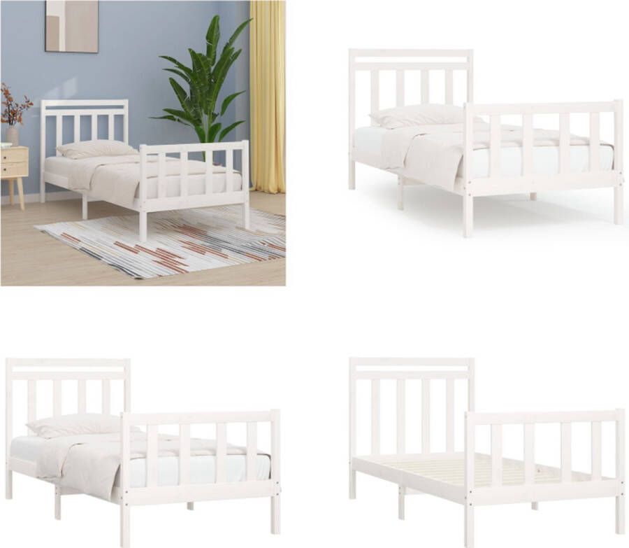 VidaXL Bedframe massief grenenhout wit 90x200 cm Bedframe Bedframes Massief Houten Bed Eenpersoonsbed