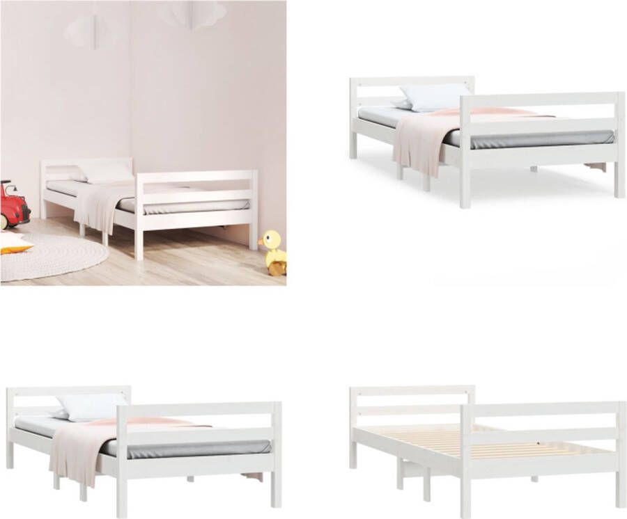 VidaXL Bedframe massief grenenhout wit 90x200 cm Bedframe Eenpersoonsbed Bed