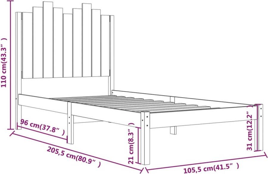 VidaXL -Bedframe-massief-grenenhout-zwart-100x200-cm - Foto 14