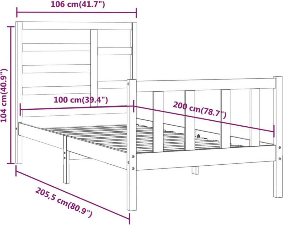 VidaXL -Bedframe-massief-grenenhout-zwart-100x200-cm - Foto 2