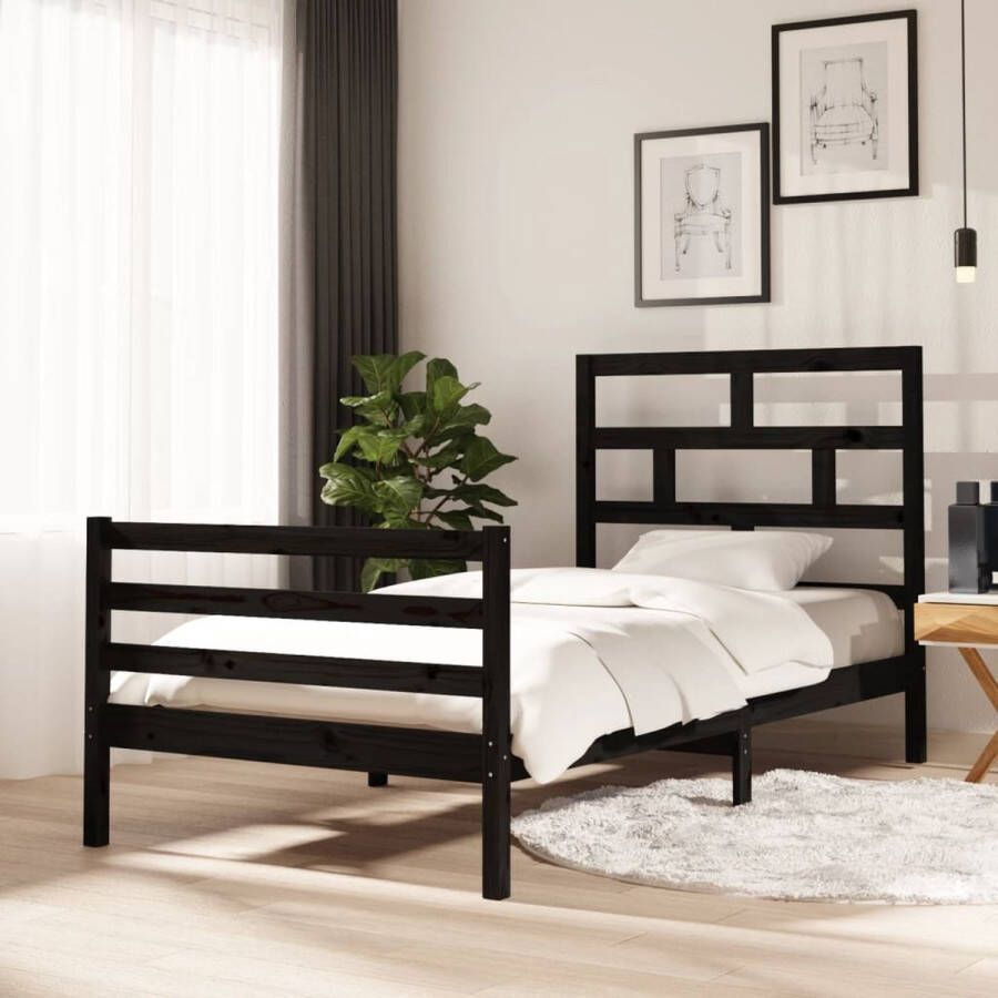 VidaXL -Bedframe-massief-grenenhout-zwart-100x200-cm