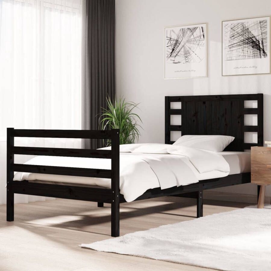 VidaXL -Bedframe-massief-grenenhout-zwart-100x200-cm