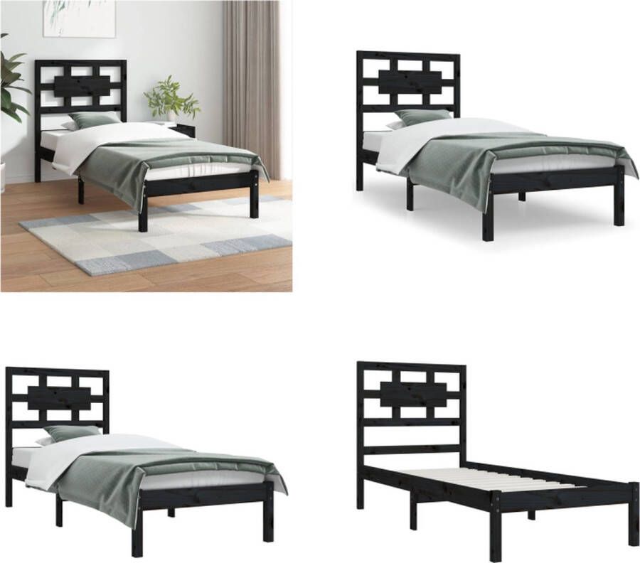 VidaXL Bedframe massief grenenhout zwart 100x200 cm Bedframe Bedframes Eenpersoonsbed Bed
