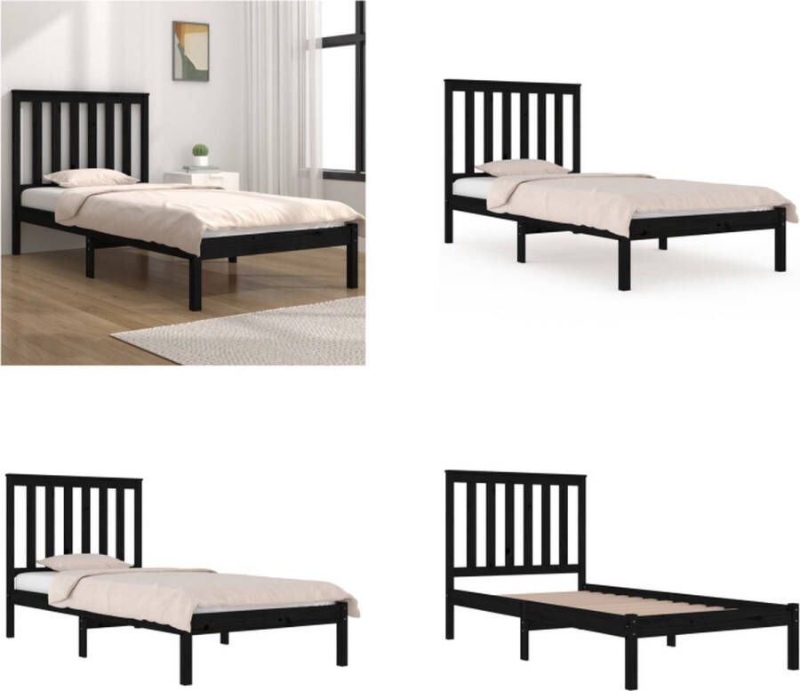 VidaXL Bedframe massief grenenhout zwart 100x200 cm Bedframe Bedframes Eenpersoonsbed Bed