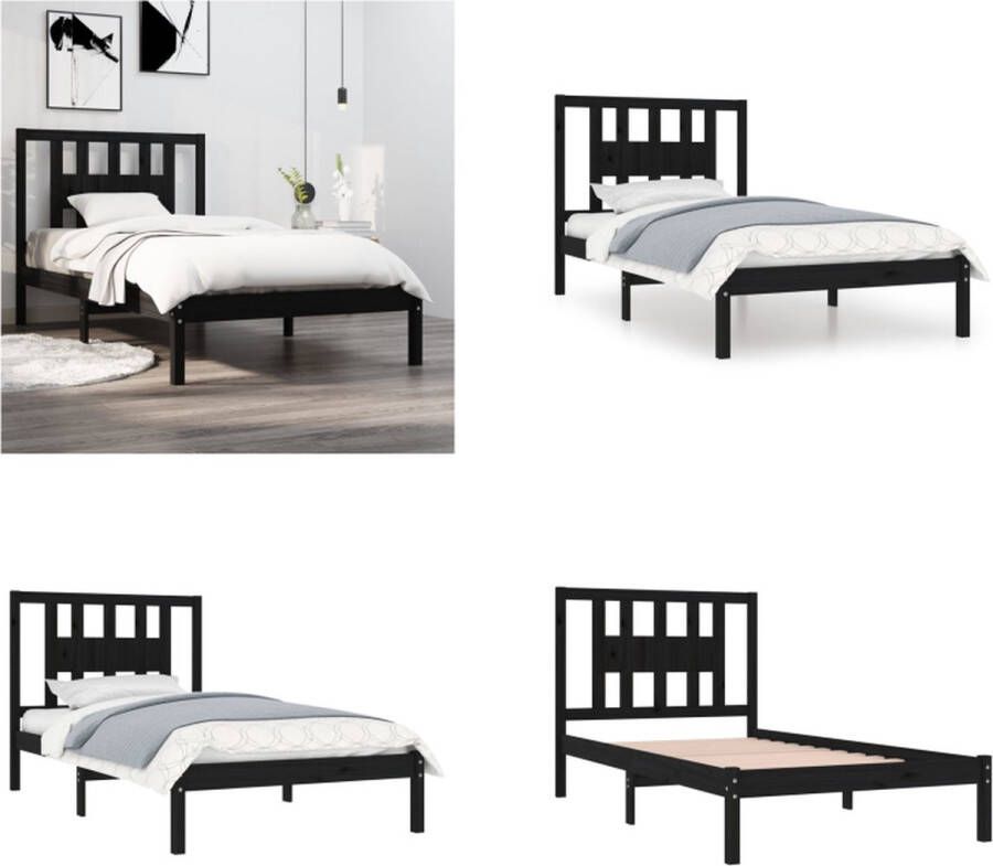 VidaXL Bedframe massief grenenhout zwart 100x200 cm Bedframe Bedframes Eenpersoonsbed Bed - Foto 2