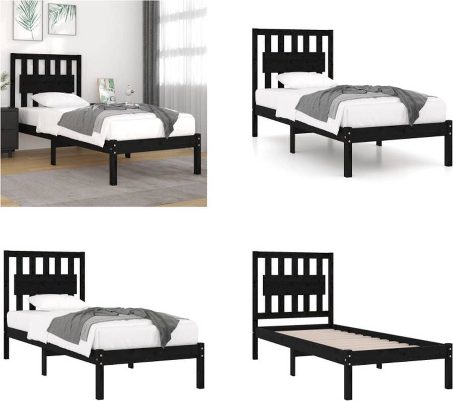 VidaXL Bedframe massief grenenhout zwart 100x200 cm Bedframe Bedframes Eenpersoonsbed Bed