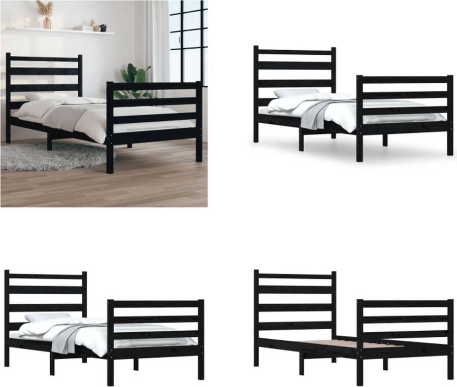 VidaXL Bedframe massief grenenhout zwart 100x200 cm Bedframe Bedframes Eenpersoonsbed Bed