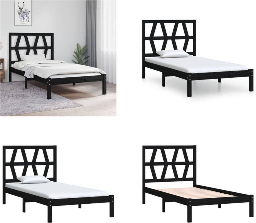 VidaXL Bedframe massief grenenhout zwart 100x200 cm Bedframe Bedframes Eenpersoonsbed Bed