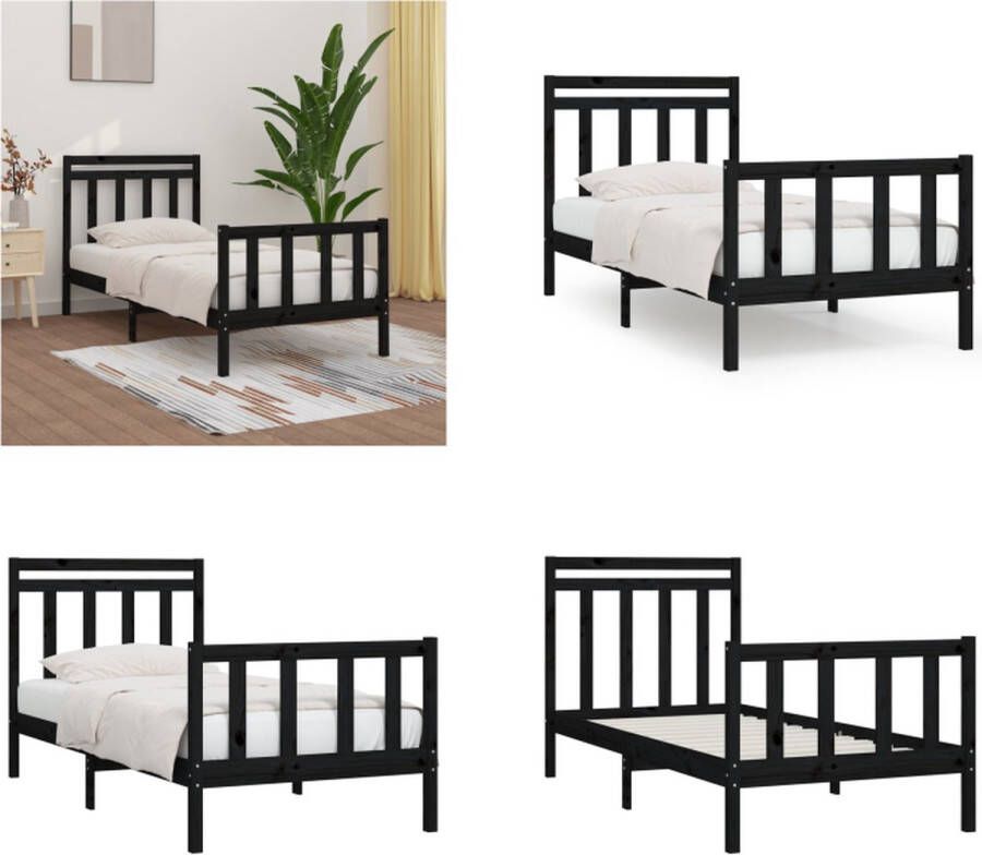 VidaXL Bedframe massief grenenhout zwart 100x200 cm Bedframe Bedframes Massief Houten Bed Eenpersoonsbed