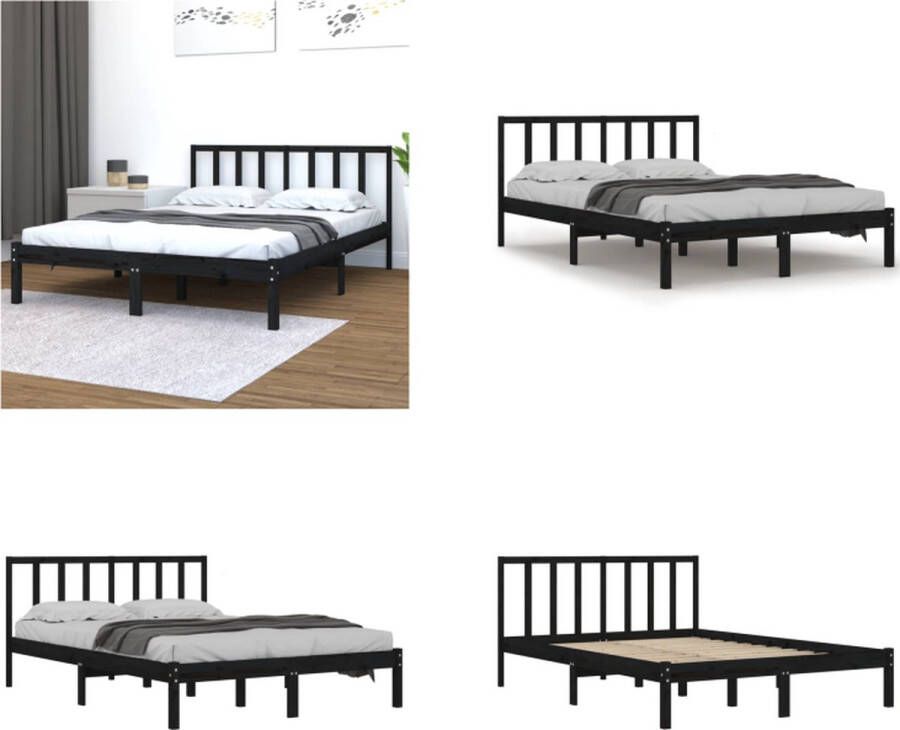 VidaXL Bedframe massief grenenhout zwart 120x190 cm 4FT Small Double Bedframe Bedframes Bed Bedbodem