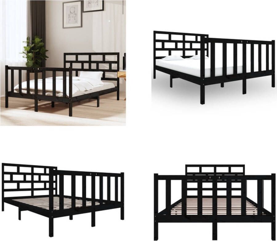VidaXL Bedframe massief grenenhout zwart 120x190 cm 4FT Small Double Bedframe Bedframes Bed Bedbodem