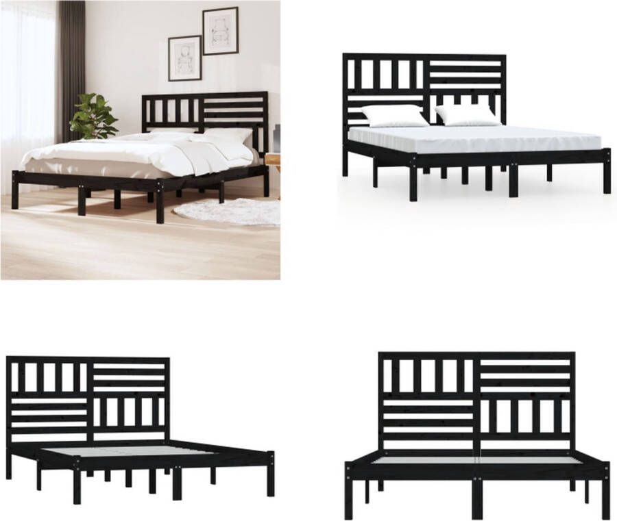 VidaXL Bedframe massief grenenhout zwart 120x190 cm 4FT small double Bedframe Bedframes Eenpersoonsbed Bed