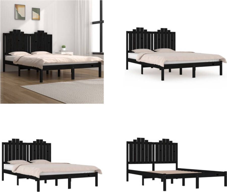 VidaXL Bedframe massief grenenhout zwart 120x190 cm 4FT Small Double Bedframe Bedframes Tweepersoonsbed Bed - Foto 3
