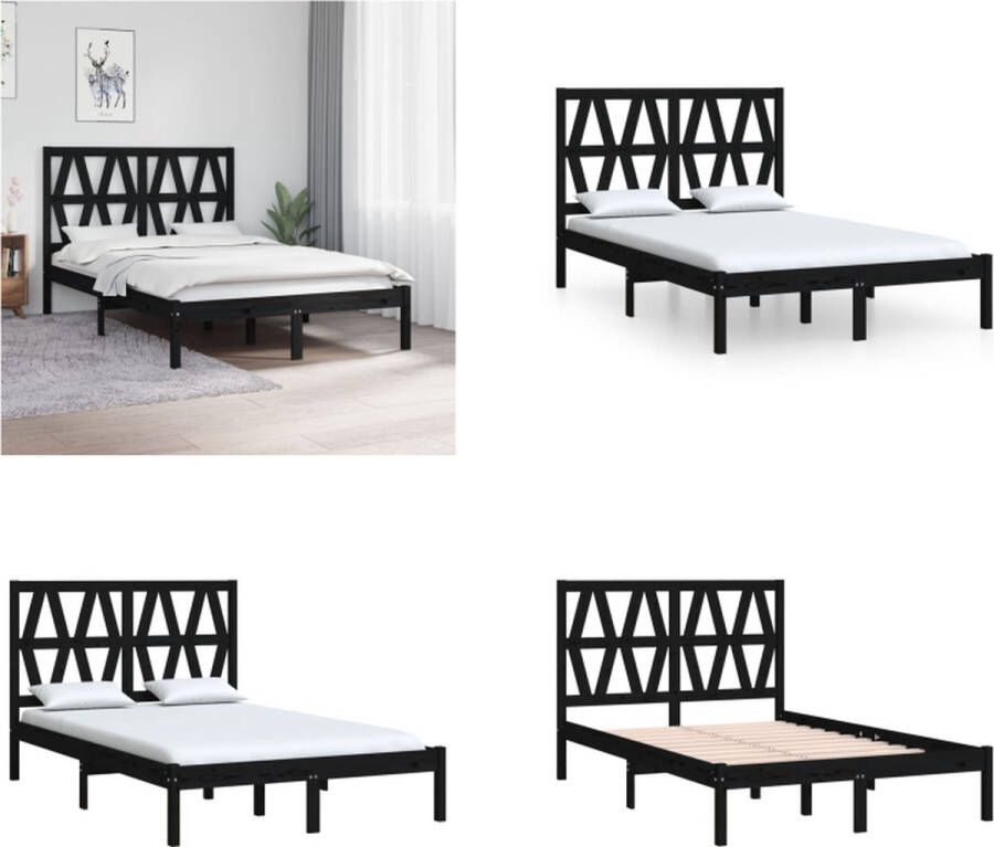 VidaXL Bedframe massief grenenhout zwart 120x190 cm 4FT Small Double Bedframe Bedframes Tweepersoonsbed Bed - Foto 2