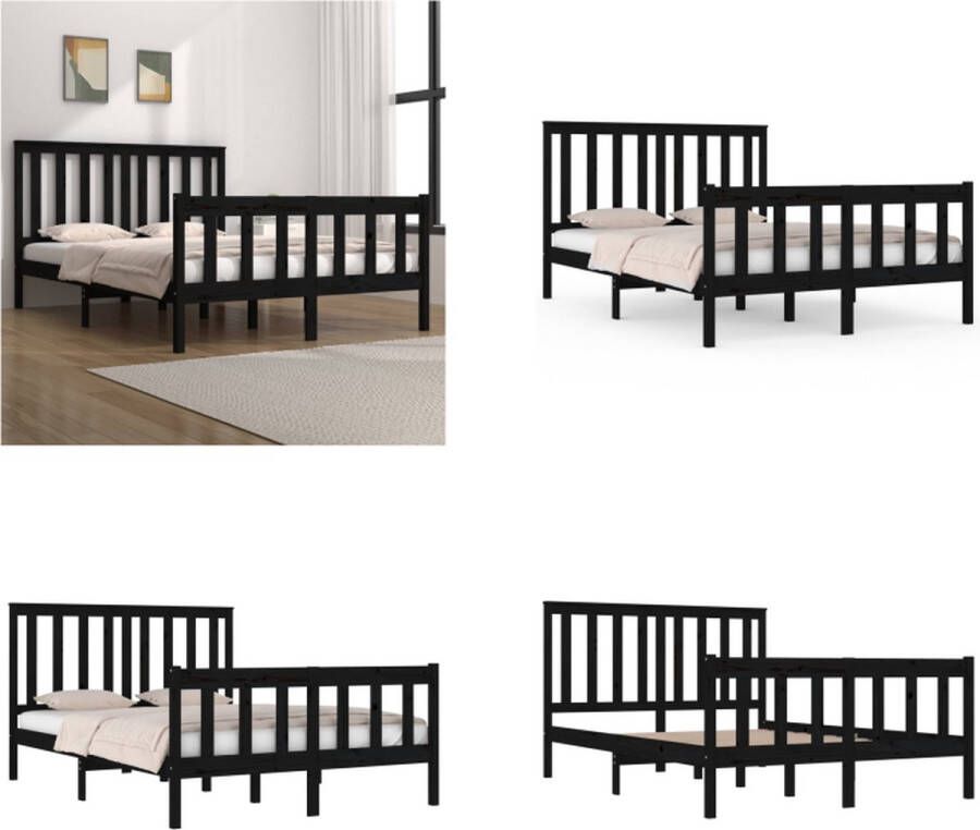 VidaXL Bedframe massief grenenhout zwart 120x190 cm 4FT Small Double Bedframe Bedframes Tweepersoonsbed Bed