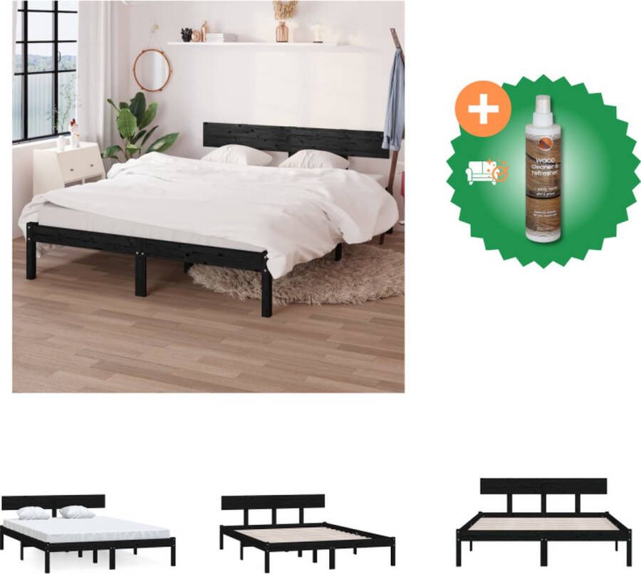 vidaXL Bedframe massief grenenhout zwart 120x190 cm UK Small Double Bed Inclusief Houtreiniger en verfrisser