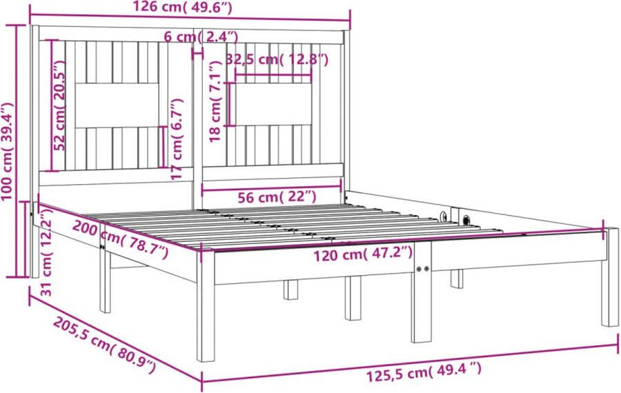 VidaXL -Bedframe-massief-grenenhout-zwart-120x200-cm - Foto 3