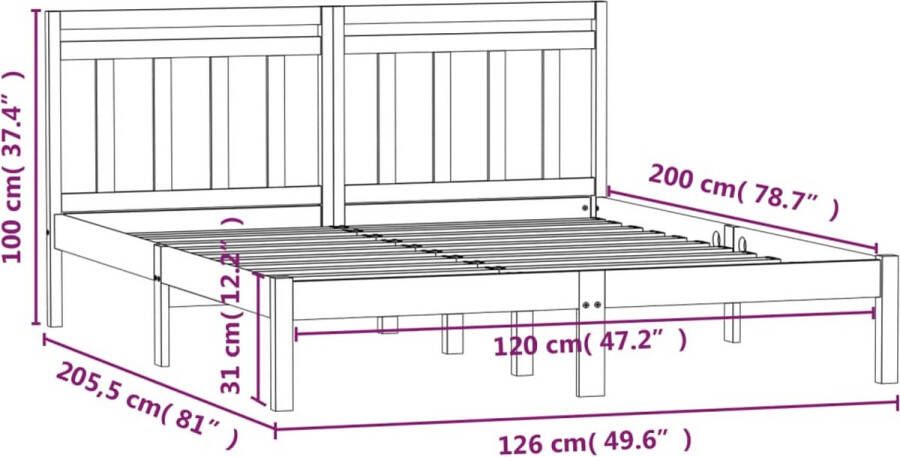 VidaXL -Bedframe-massief-grenenhout-zwart-120x200-cm - Foto 3