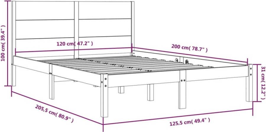 VidaXL -Bedframe-massief-grenenhout-zwart-120x200-cm - Foto 2