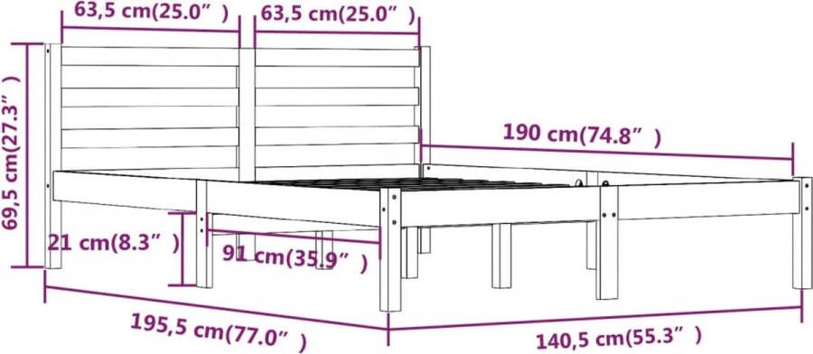VidaXL -Bedframe-massief-grenenhout-zwart-135x190-cm-4FT6-Double - Foto 3