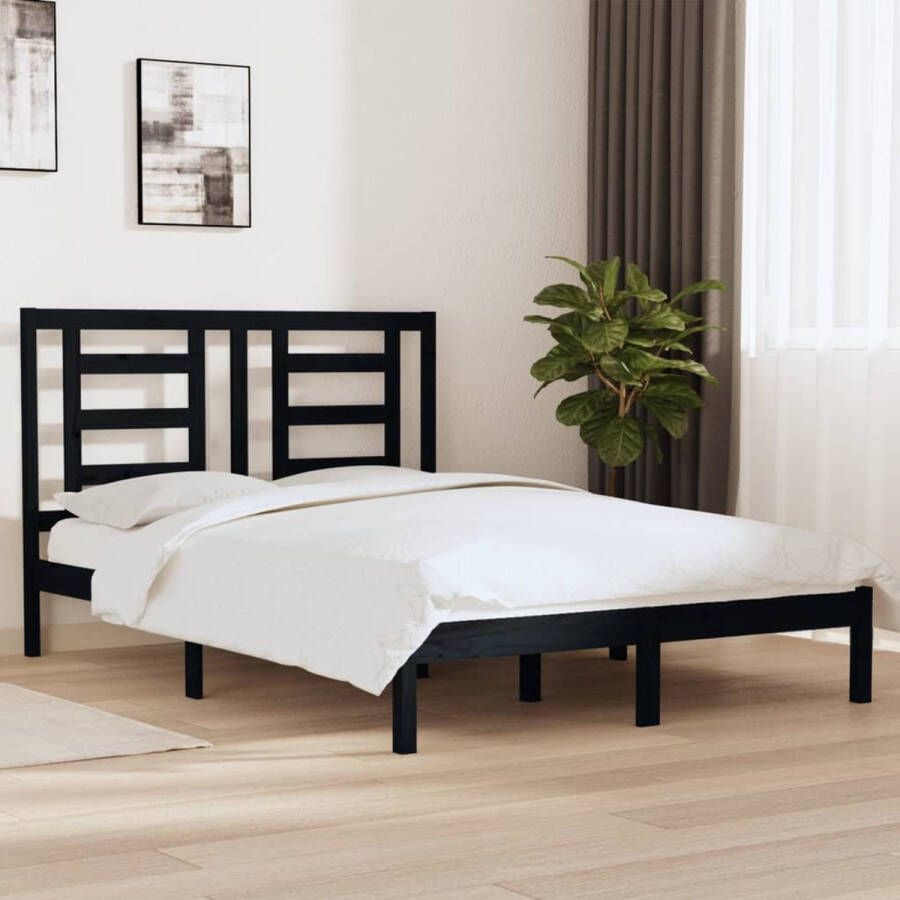 VidaXL Bedframe Grenenhout Zwart 140x200 cm Houten Bedframe Massief Grenenhout Bedframe Zwart King Size Bed Tweepersoons Bed Hoofdeinde Design Bed Modern Bed Budget Bed - Foto 2