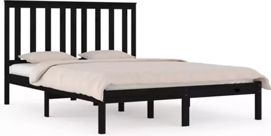 VidaXL -Bedframe-massief-grenenhout-zwart-135x190-cm-4FT6-Double - Foto 3