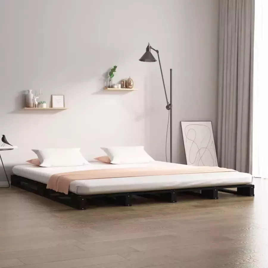 VidaXL -Palletbed-massief-grenenhout-zwart-135x190-cm-4FT6-Double