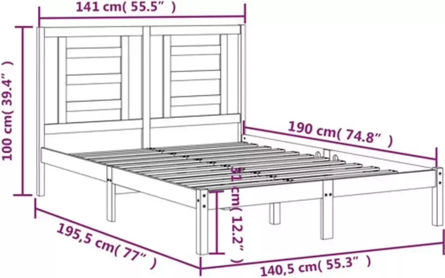 VidaXL -Bedframe-massief-grenenhout-zwart-135x190-cm-4FT6-Double - Foto 4