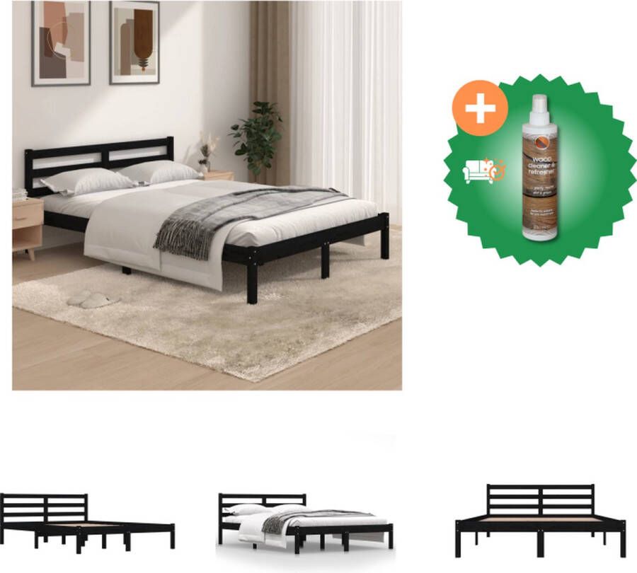 VidaXL Bedframe Houten bedframe 195.5 x 140.5 x 69.5 cm Zwart Geschikt voor matras van 135 x 190 cm Stabiel en comfortabel Inclusief hoofdeind Montage vereist Bed Inclusief Houtreiniger en verfrisser - Foto 6