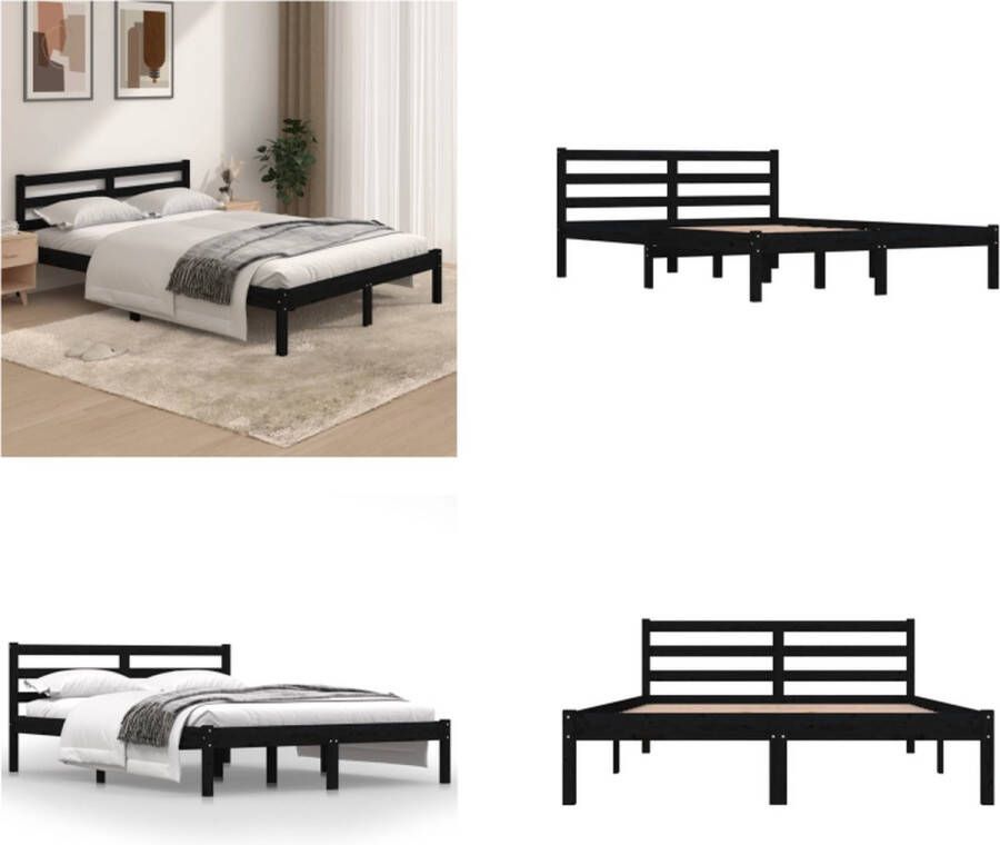 VidaXL Bedframe massief grenenhout zwart 135x190 cm 4FT6 Double Bedframe Bedframes Bed Bedbodem