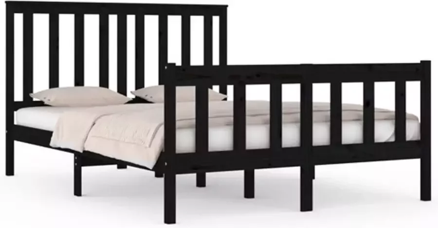 VidaXL -Bedframe-massief-grenenhout-zwart-140x190-cm - Foto 4