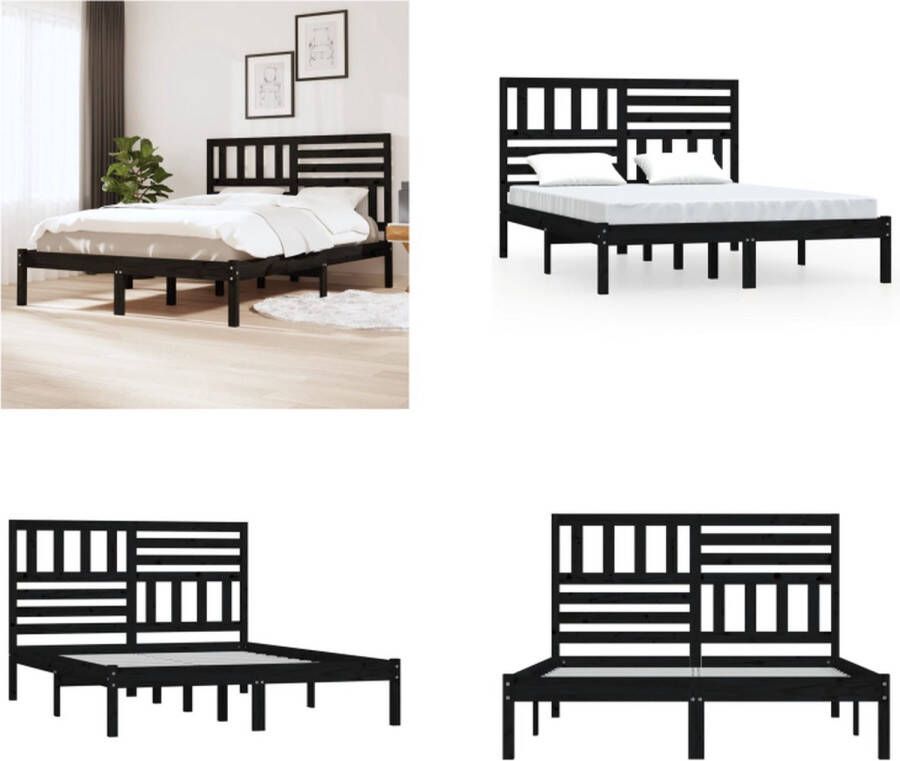 VidaXL Bedframe massief grenenhout zwart 140x190 cm Bedframe Bedframes Eenpersoonsbed Bed