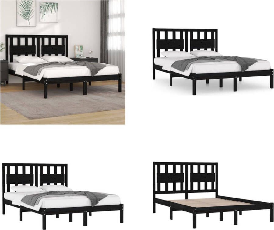 VidaXL Bedframe massief grenenhout zwart 140x190 cm Bedframe Bedframes Tweepersoonsbed Bed - Foto 2